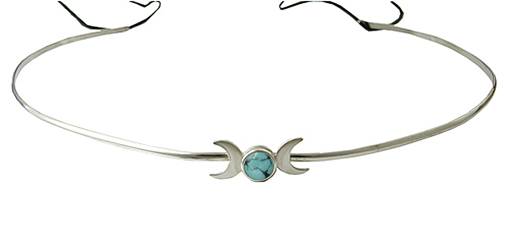 Sterling Silver Renaissance Style Headpiece Circlet Tiara With Chinese Turquoise